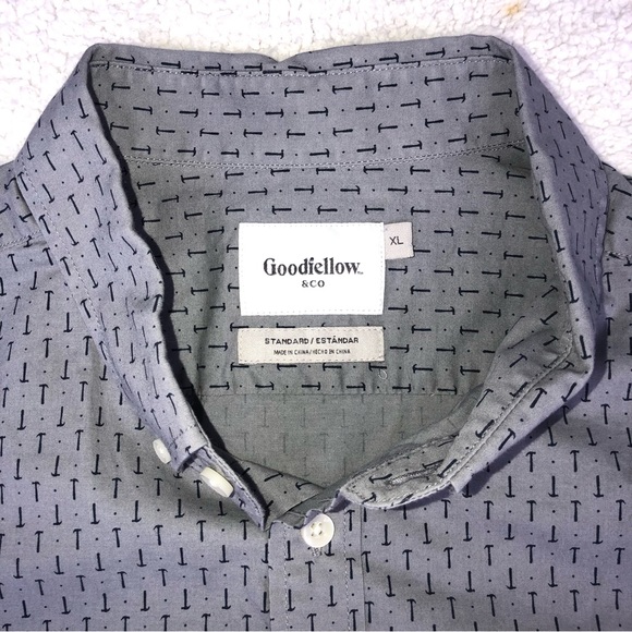 Goodfellow shirt hammer print button down long sleeve men’s XL gray & blue - Picture 2 of 9